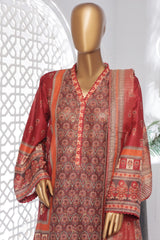 Bin Saeed Stitched 3 Piece Exc Chikankari Lawn Collection'2025-SM-2142-Rust