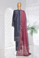 Bin Saeed Stitched 3 Piece Exc Chikankari Lawn Collection'2025-SM-2143-Navy Blue