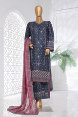 Bin Saeed Stitched 3 Piece Exc Chikankari Lawn Collection'2025-SM-2143-Navy Blue