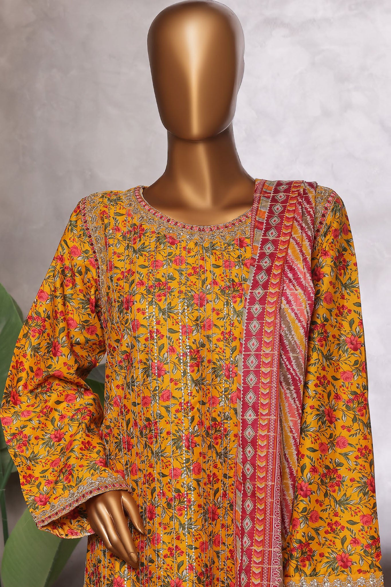 Bin Saeed Stitched 3 Piece Luxury Front Open Cutwork Vol-03 Collection'2025-SM-2155-Yellow