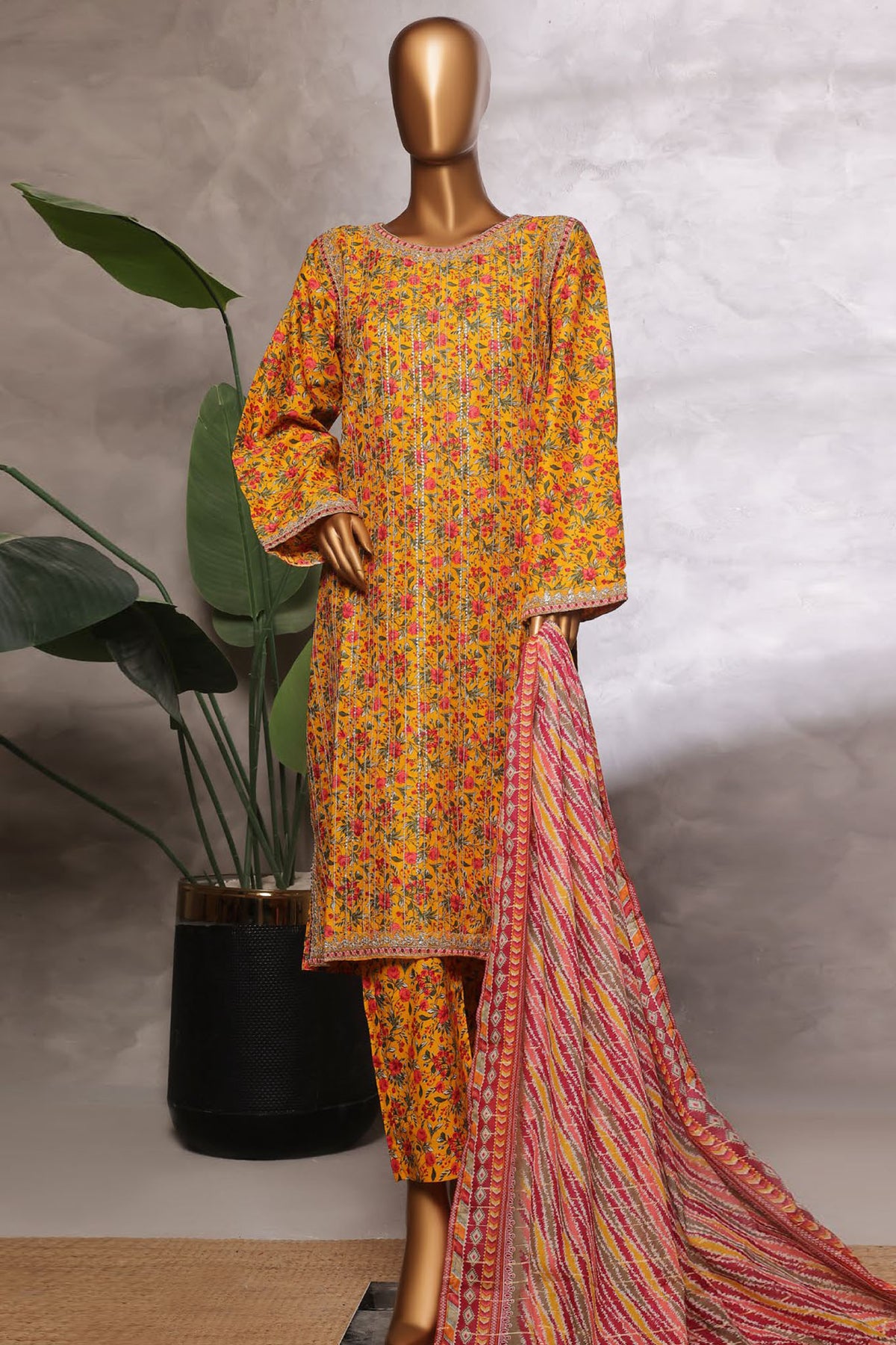 Bin Saeed Stitched 3 Piece Luxury Front Open Cutwork Vol-03 Collection'2025-SM-2155-Yellow