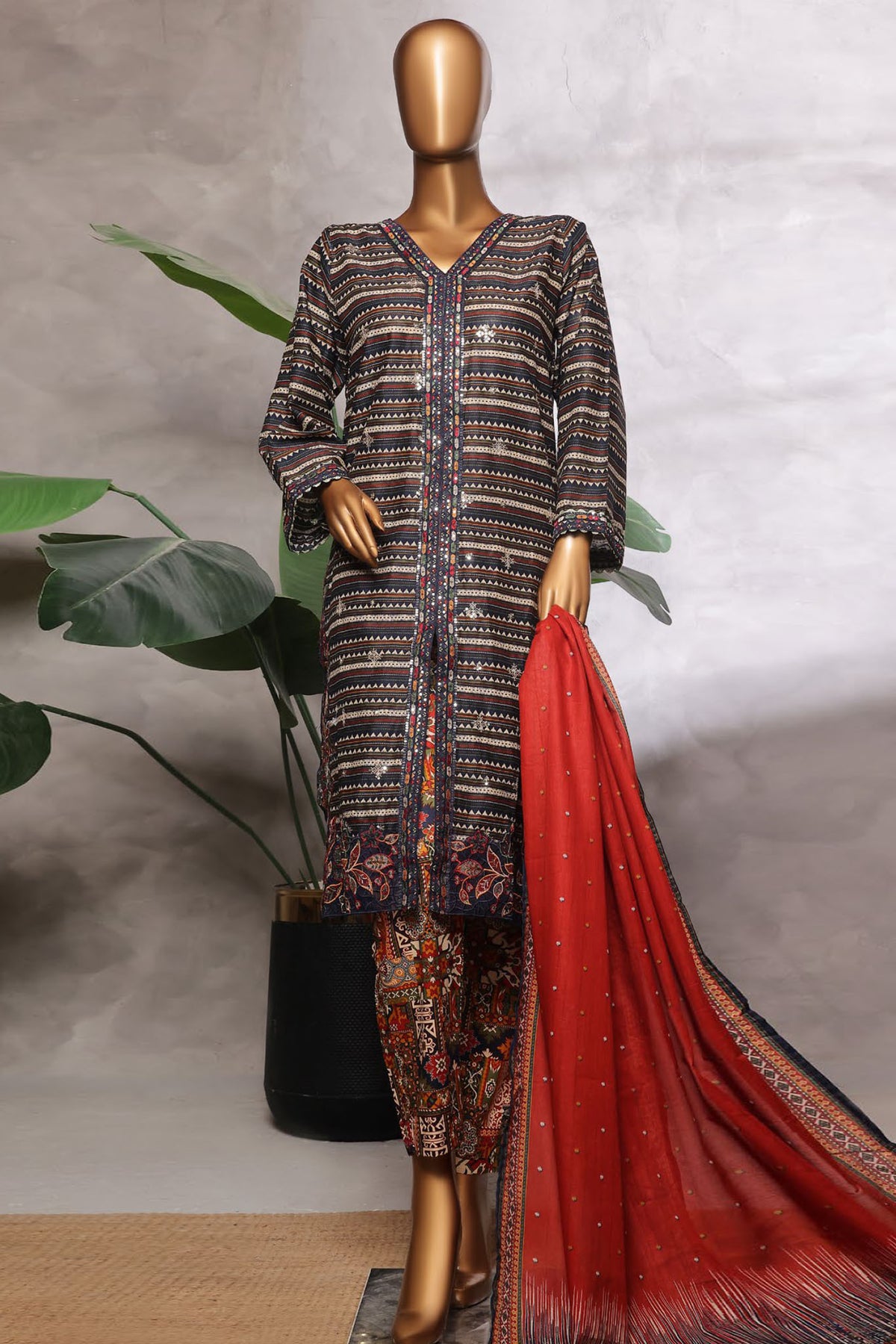 Bin Saeed Stitched 3 Piece Luxury Front Open Cutwork Vol-03 Collection'2025-SM-2159-Black