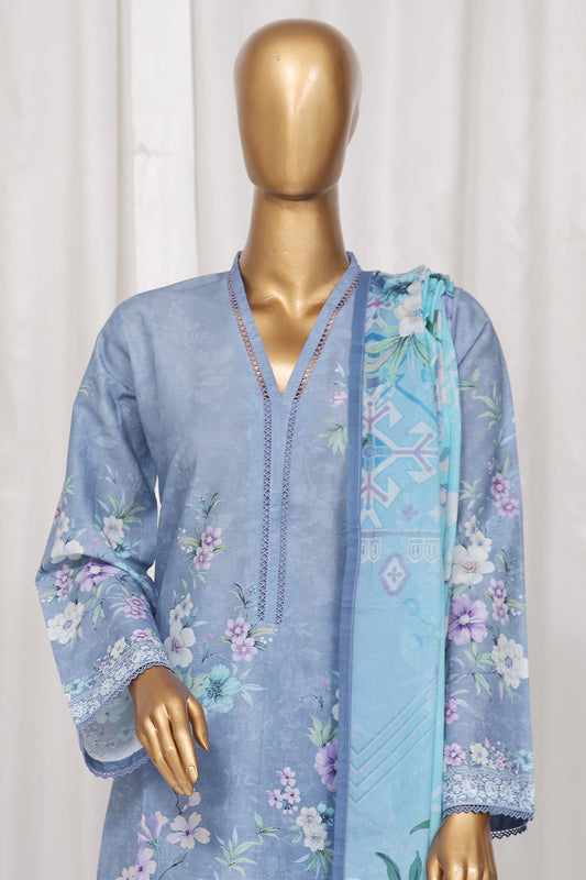 Bin Saeed Stitched 3 Piece Exclusive Printed Lawn Vol-01 Collection-SM-1352-Sky Blue