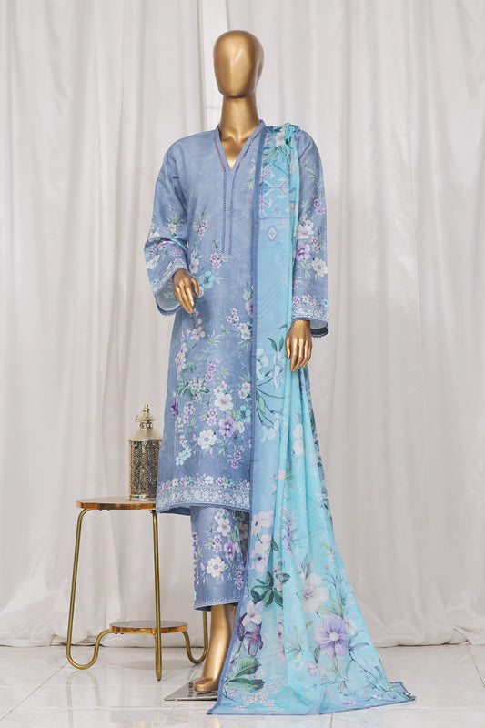 Bin Saeed Stitched 3 Piece Exclusive Printed Lawn Vol-01 Collection-SM-1352-Sky Blue