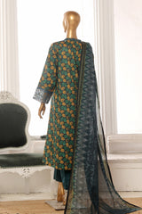 Bin Saeed Stitched 3 Piece Exclusive Lawn Frock Vol-01 Collection-SM-344-Dark Green