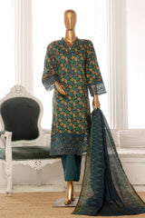 Bin Saeed Stitched 3 Piece Exclusive Lawn Frock Vol-01 Collection-SM-344-Dark Green