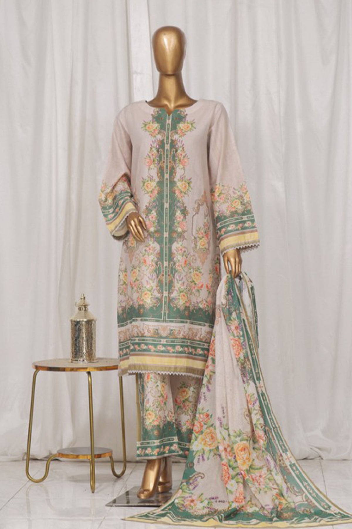 Bin Saeed Stitched 3 Piece Exclusive Printed Lawn Vol-01 Collection-SM-43-Skin