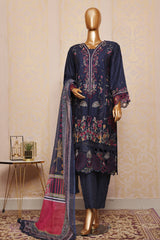 Bin Saeed Stitched 3 Piece Festive Emb Lawn Collection'2024-SM-438-Navy Blue