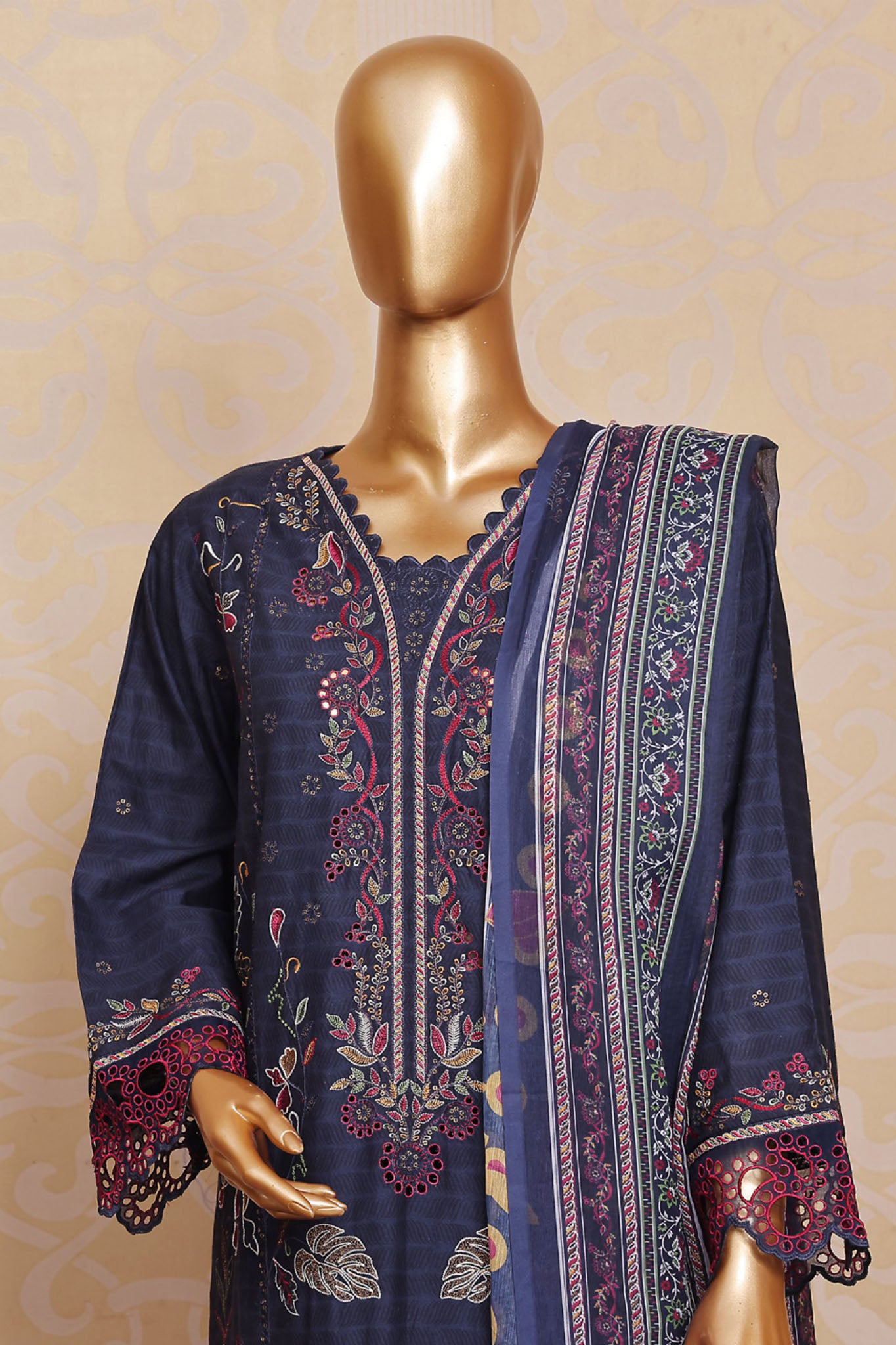 Bin Saeed Stitched 3 Piece Festive Emb Lawn Collection'2024-SM-438-Navy Blue