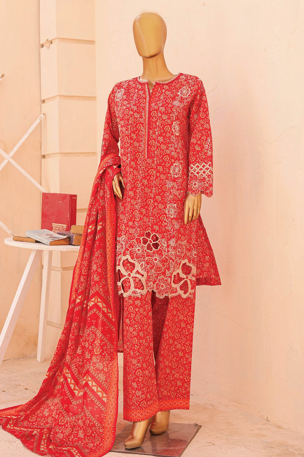 Tara Bagh By Bin Saeed Stitched 3 Piece Eid Lawn Collection'2024-SM-497-Red