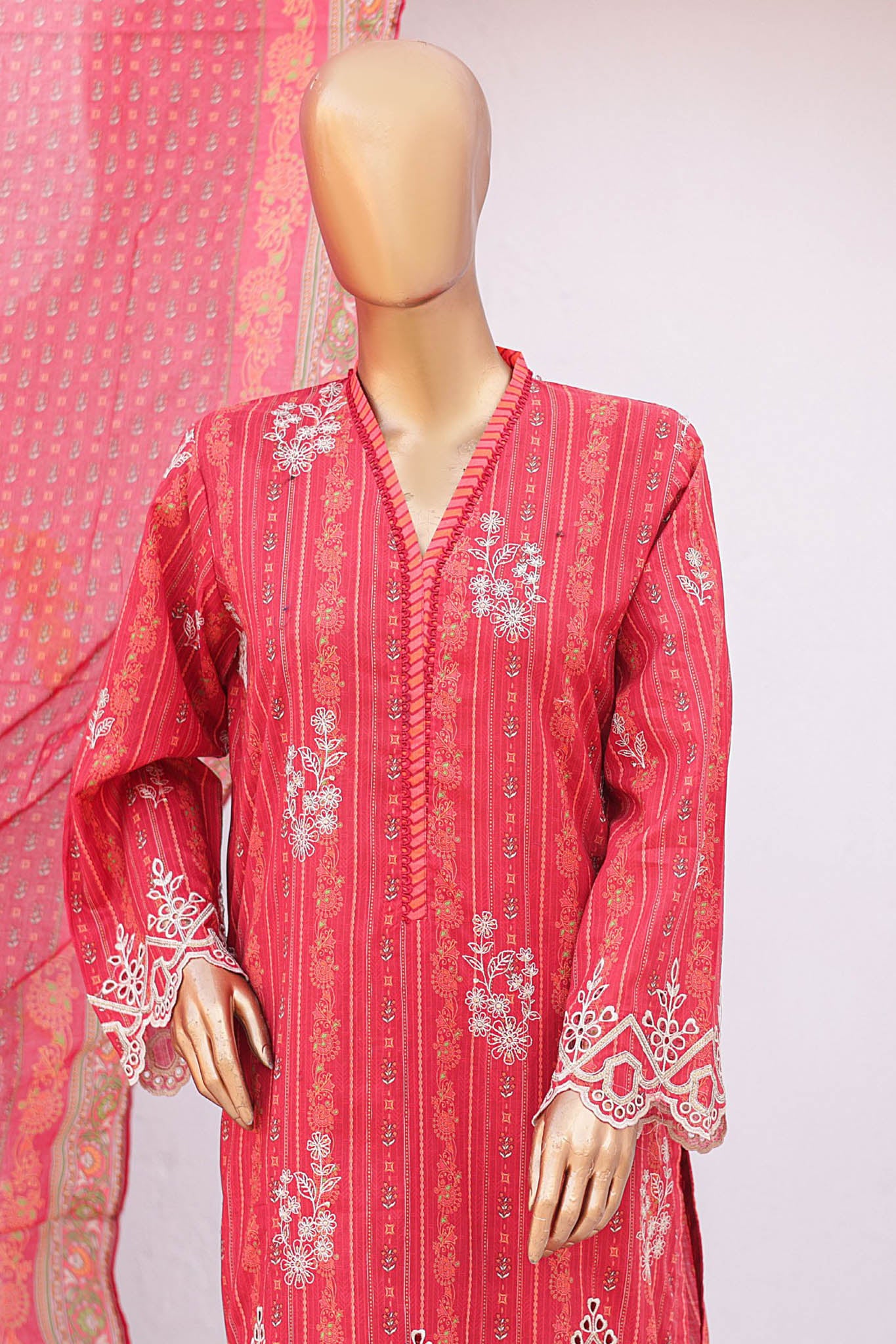Tara Bagh By Bin Saeed Stitched 3 Piece Eid Lawn Collection'2024-SM-503-Red