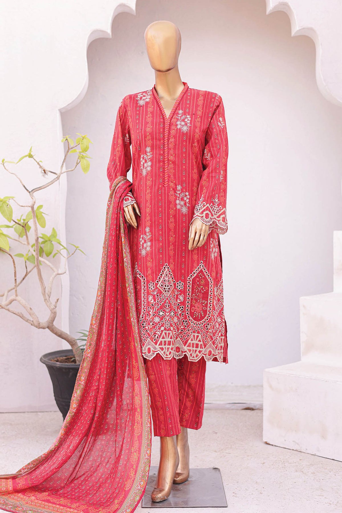 Tara Bagh By Bin Saeed Stitched 3 Piece Eid Lawn Collection'2024-SM-503-Red