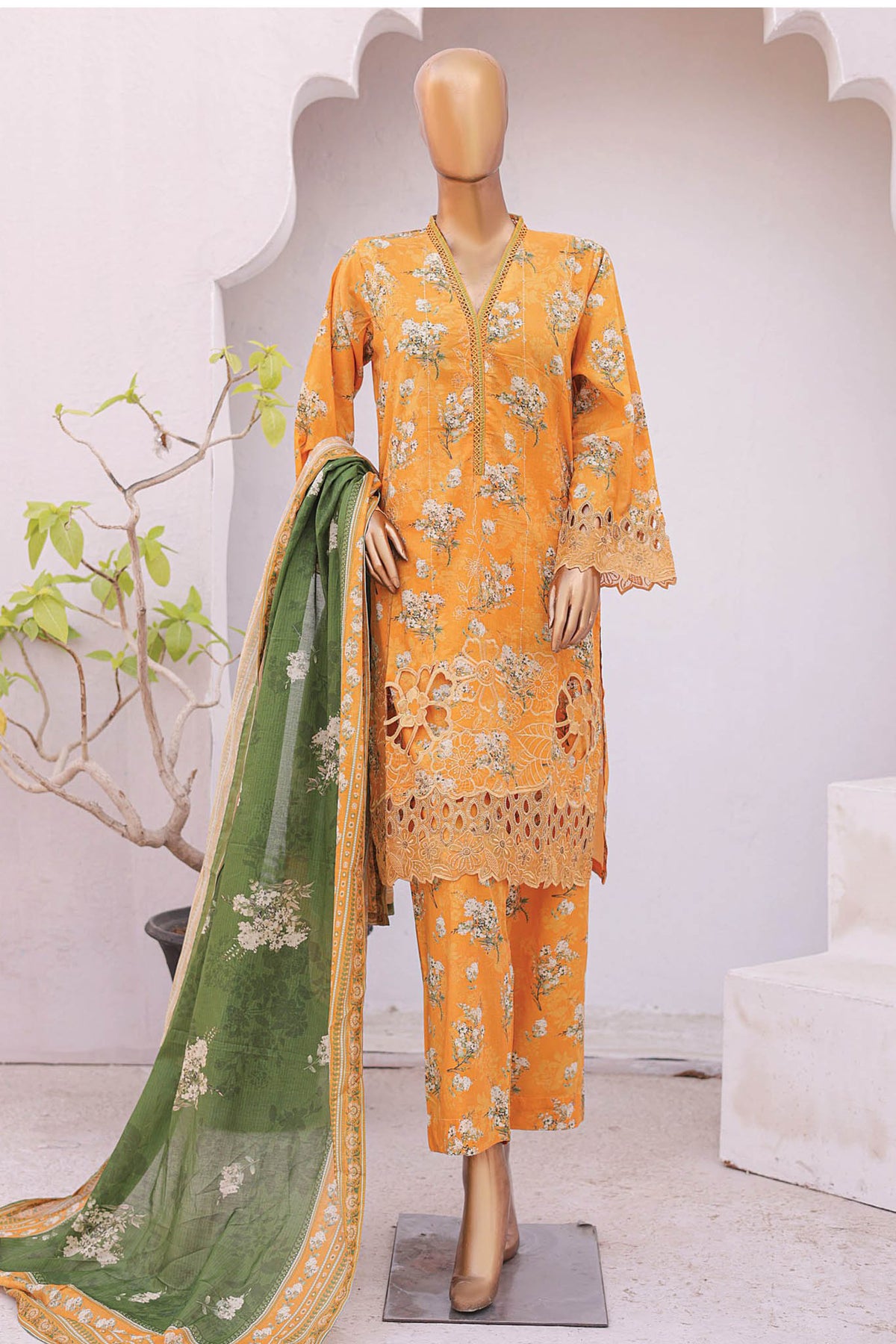 Tara Bagh By Bin Saeed Stitched 3 Piece Eid Lawn Collection'2024-SM-504-Yellow