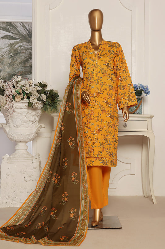 Bin Saeed Stitched 3 Piece Exclusive Printed Lawn Vol-01 Collection-SM-1619-Orange