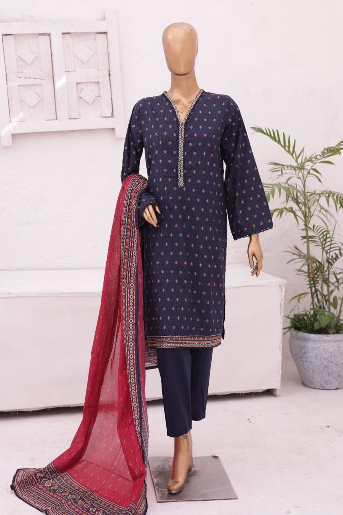 Bin Saeed Stitched 3 Piece Printed Lawn Collection'2024-SM-588-N.Blue