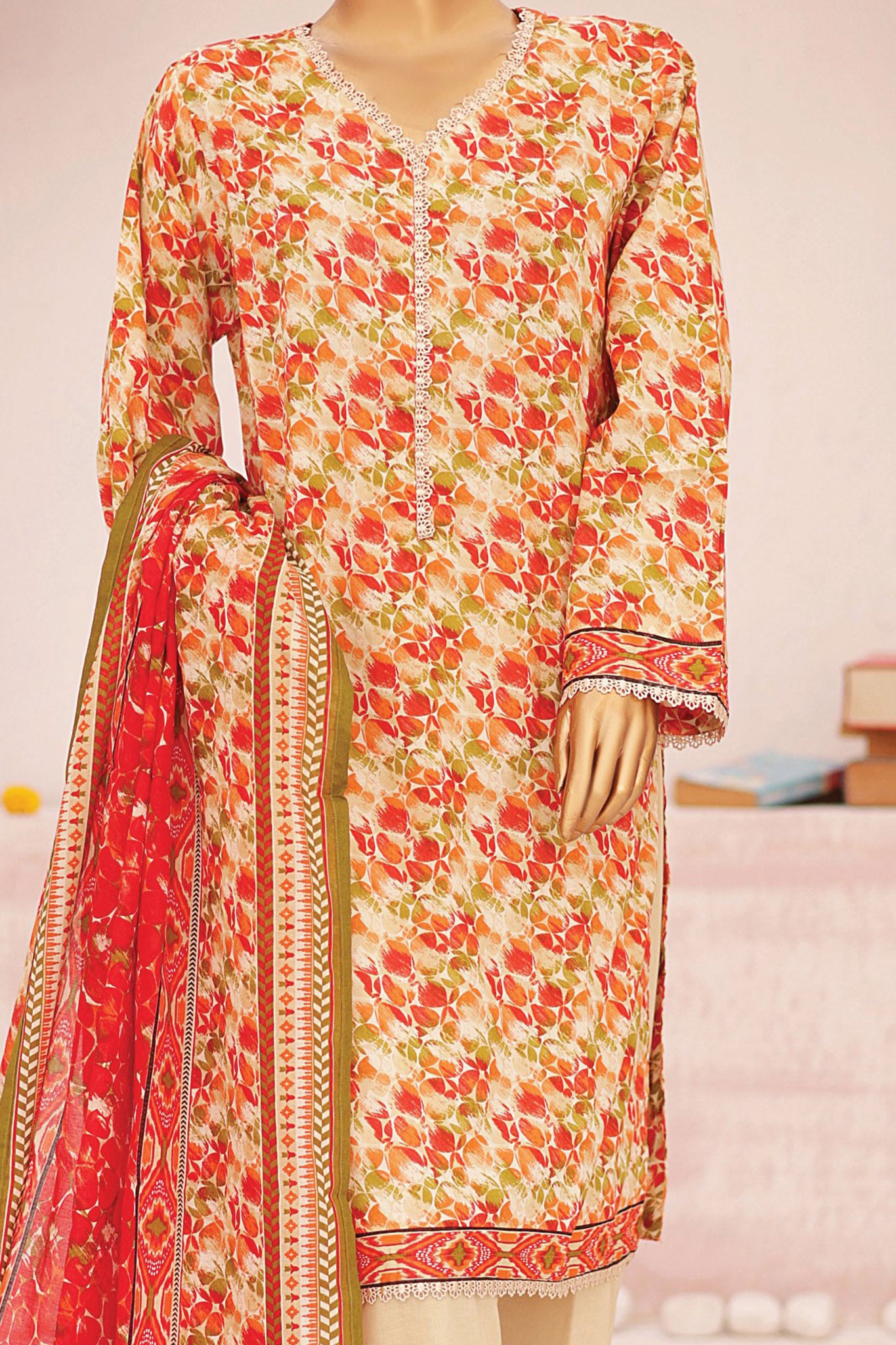 Bin Saeed Stitched 3 Piece Fancy Printed Lawn Collection'2024-SM-589-Yellow