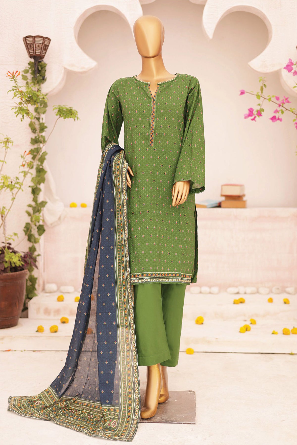 Bin Saeed Stitched 3 Piece Fancy Printed Lawn Collection'2024-SM-595-Green
