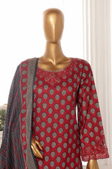 Bin Saeed Stitched 3 Piece Exclusive Lawn Frock Vol-01 Collection-SM-595-Maroon