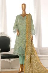 Bin Saeed Stitched 3 Piece Exclusive Lawn Frock Vol-01 Collection-SM-597-Mint