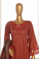 Bin Saeed Stitched 3 Piece Exclusive Lawn Frock Vol-01 Collection-SM-601-Maroon