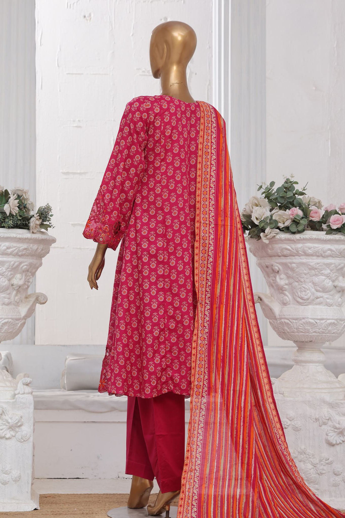 Bin Saeed Stitched 3 Piece Exclusive Lawn Frock Vol-01 Collection-SM-602-Magenta