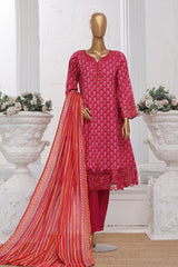 Bin Saeed Stitched 3 Piece Exclusive Lawn Frock Vol-01 Collection-SM-602-Magenta