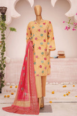 Bin Saeed Stitched 3 Piece Fancy Printed Lawn Collection'2024-SM-602-Mustard