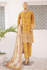 Chand bagh By Bin Saeed Stitched 3 Piece Emb Lawn Vol-03 Collection'2024-SM-605-Mustard