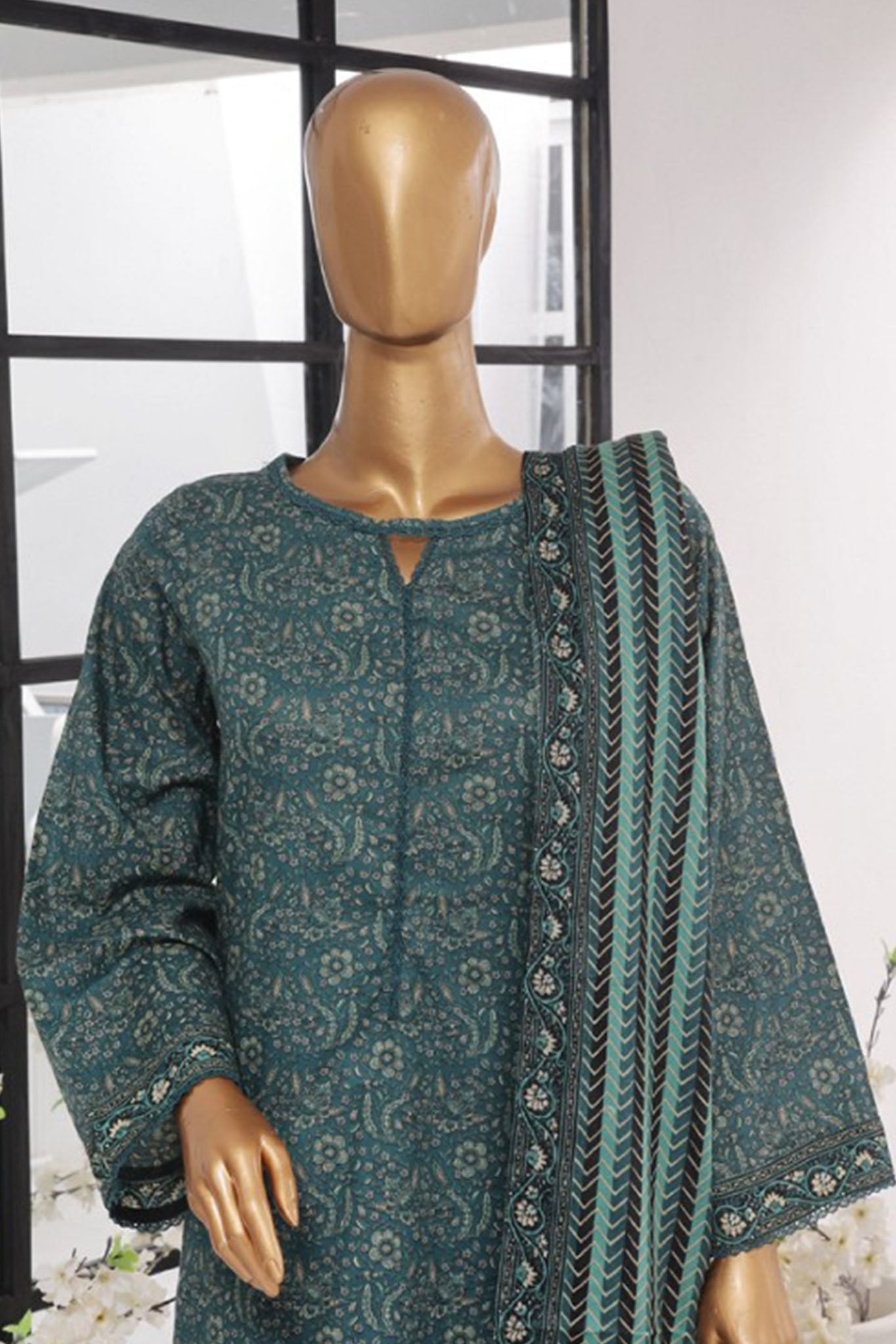 Bin Saeed Stitched 3 Piece Exclusive Printed Lawn Vol-01 Collection-SM-609-Dark Green