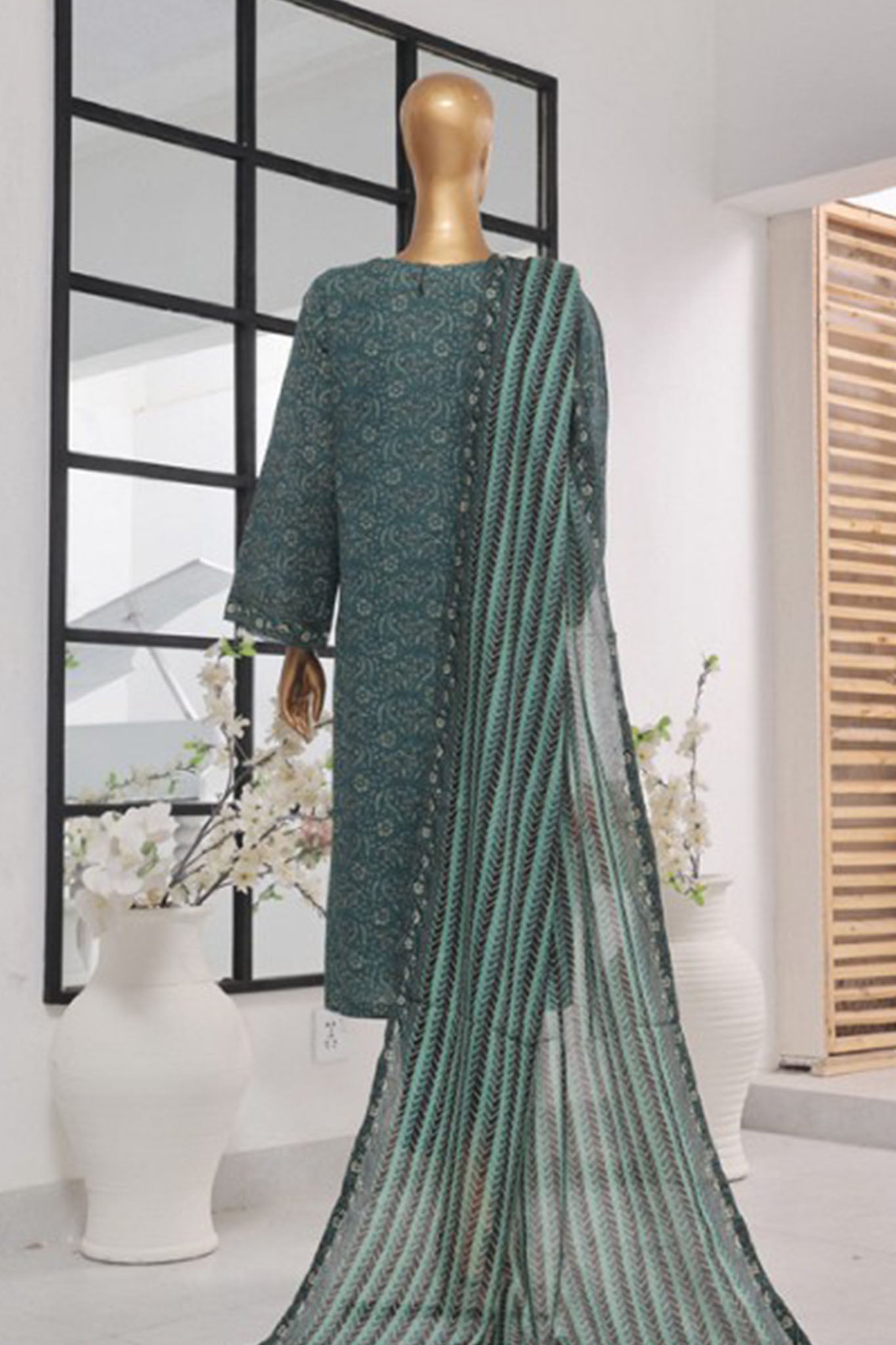 Bin Saeed Stitched 3 Piece Exclusive Printed Lawn Vol-01 Collection-SM-609-Dark Green