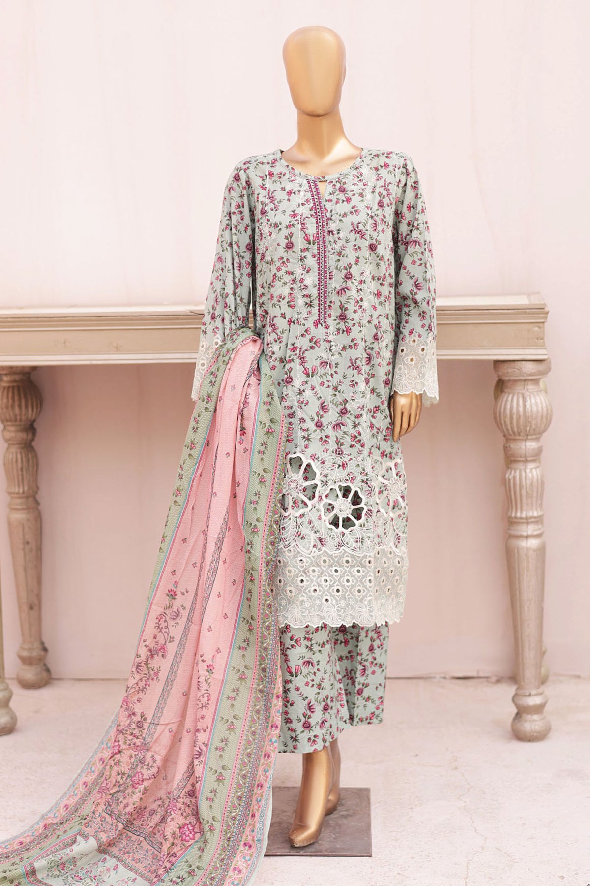 Chand bagh By Bin Saeed Stitched 3 Piece Emb Lawn Vol-03 Collection'2024-SM-610-Mint