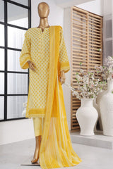 Bin Saeed Stitched 3 Piece Exclusive Printed Lawn Vol-02 Collection-SM-1392-Yellow