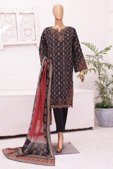 Bin Saeed Stitched 3 Piece Emb Cutwork Kari Lawn Collection'2024-SM-615-Black