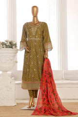 Bin Saeed Stitched 3 Piece Exclusive Lawn Frock Vol-01 Collection-SM-618-Mehndi