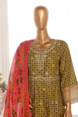 Bin Saeed Stitched 3 Piece Exclusive Lawn Frock Vol-01 Collection-SM-618-Mehndi