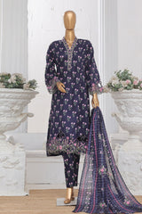 Bin Saeed Stitched 3 Piece Exclusive Lawn Frock Vol-01 Collection-SM-622-Navy Blue