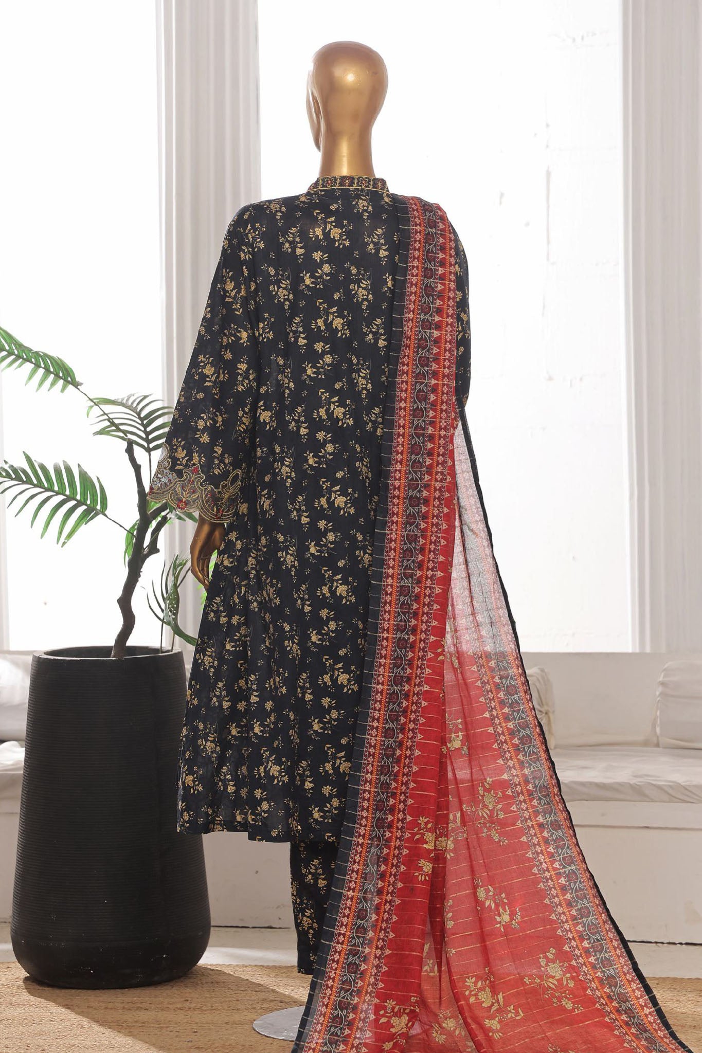 Bin Saeed Stitched 3 Piece Exclusive Lawn Frock Vol-01 Collection-SM-627-Black