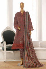 Bin Saeed Stitched 3 Piece Exclusive Lawn Frock Vol-01 Collection-SM-630-Maroon