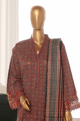 Bin Saeed Stitched 3 Piece Exclusive Lawn Frock Vol-01 Collection-SM-630-Maroon