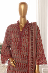 Bin Saeed Stitched 3 Piece Exclusive Lawn Frock Vol-01 Collection-SM-631-Rust