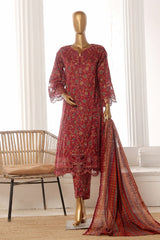 Bin Saeed Stitched 3 Piece Exclusive Lawn Frock Vol-01 Collection-SM-635-Maroon