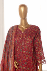 Bin Saeed Stitched 3 Piece Exclusive Lawn Frock Vol-01 Collection-SM-635-Maroon