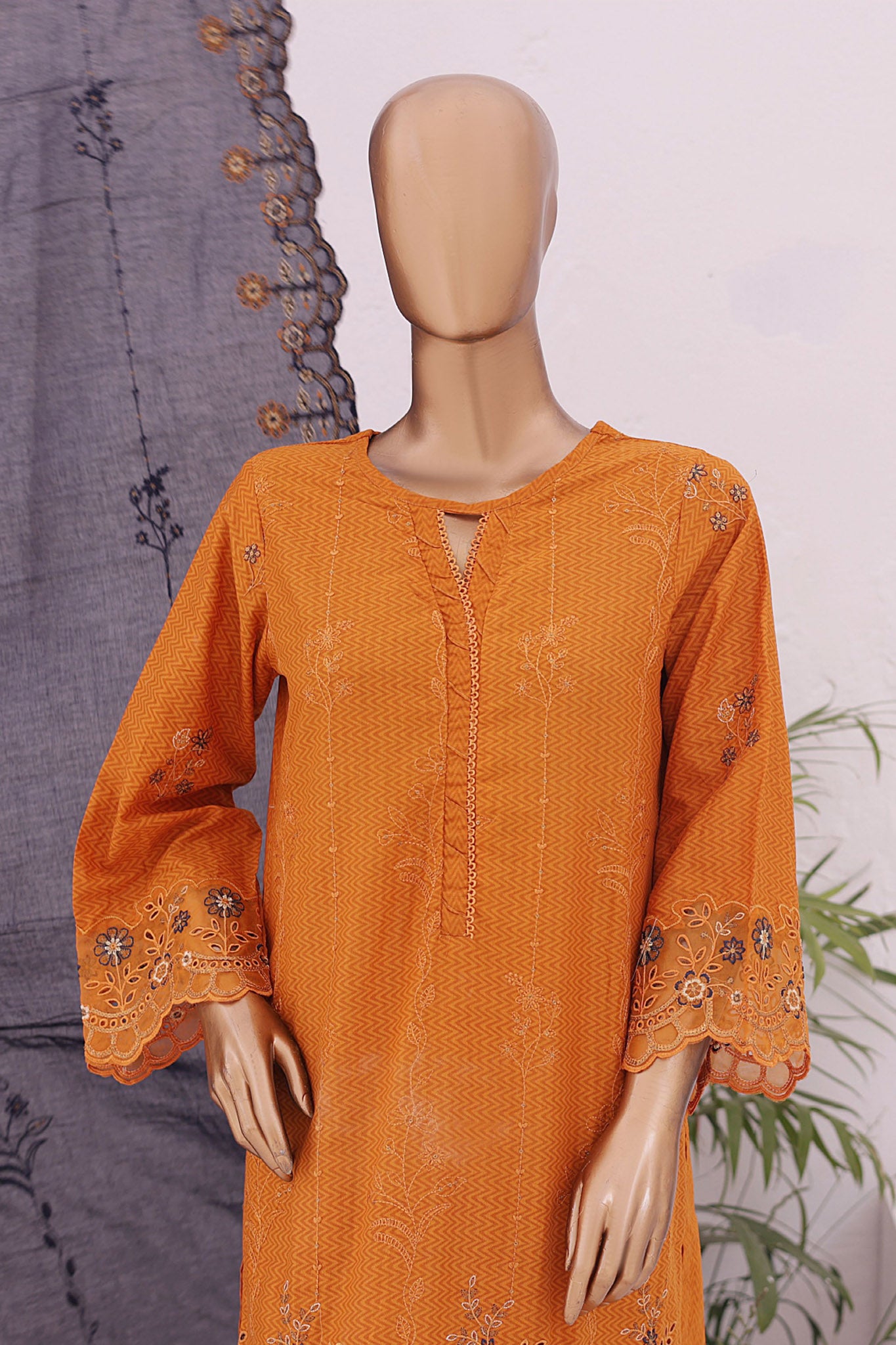 Bin Saeed Stitched 3 Piece Luxury Emb Lawn Collection'2024-SMLF-637-Mustard