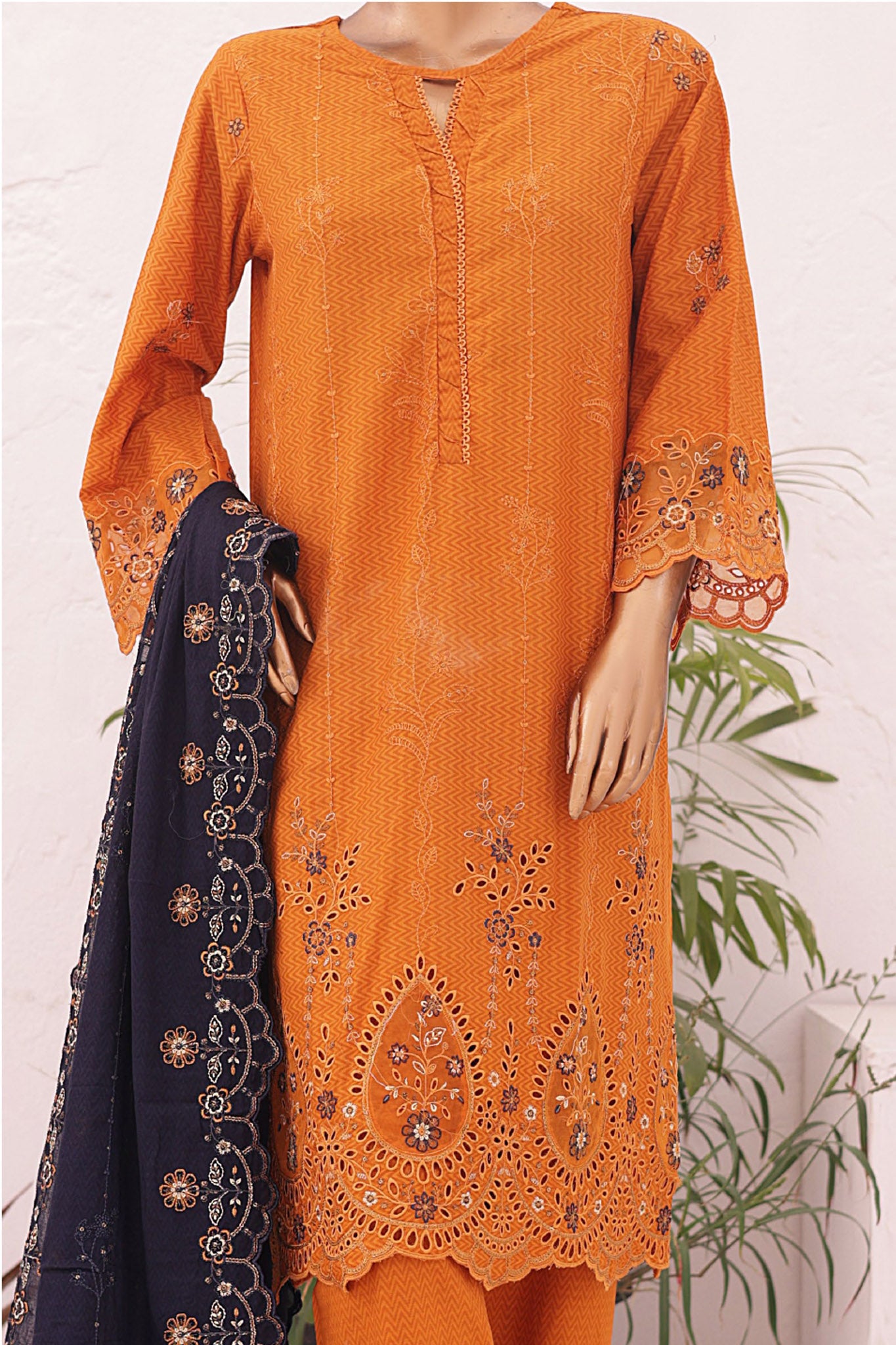 Bin Saeed Stitched 3 Piece Luxury Emb Lawn Collection'2024-SMLF-637-Mustard