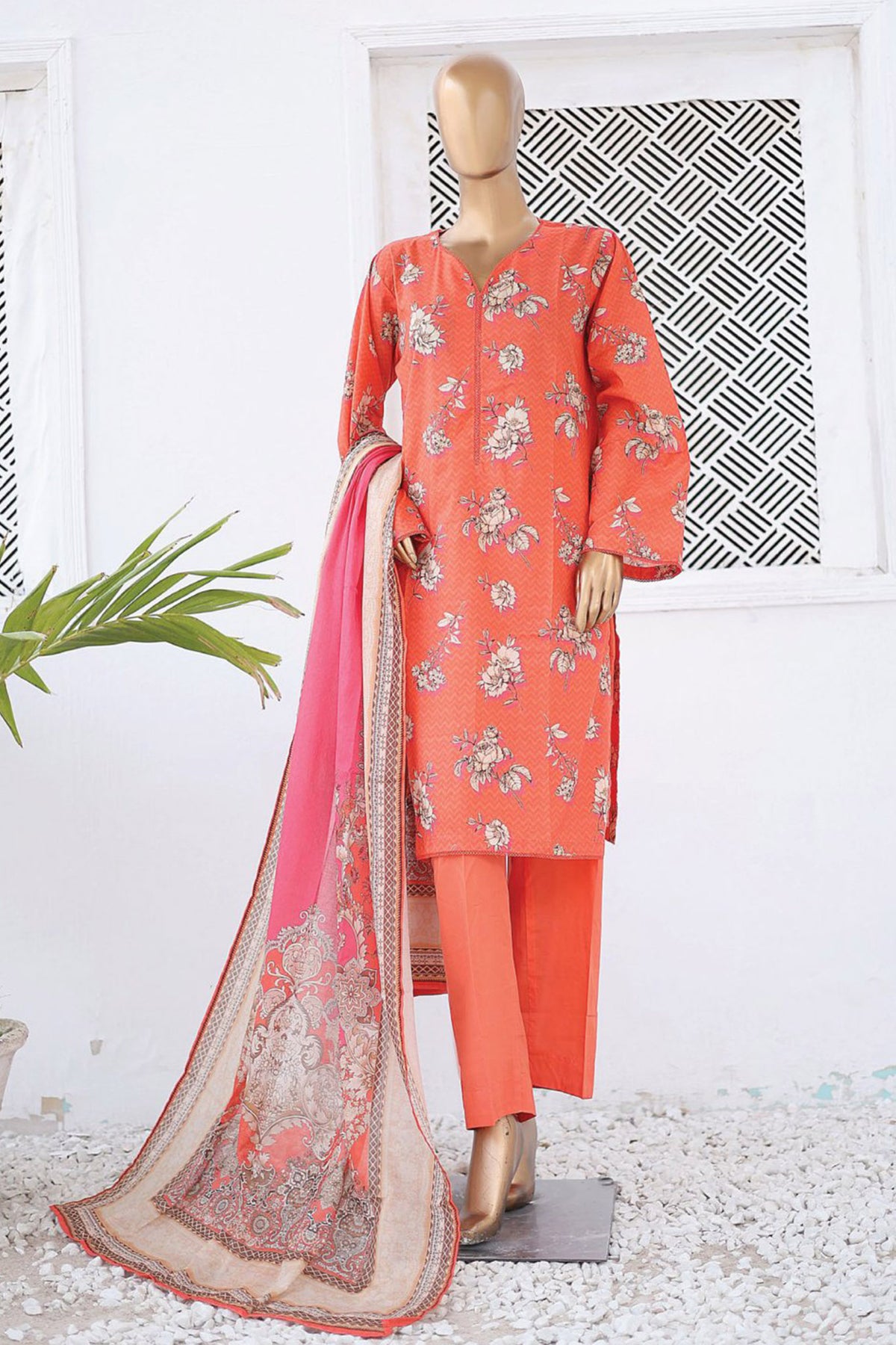 Bin Saeed Stitched 3 Piece Printed Lawn Vol-04 Collection'2024-SM-638-Orange