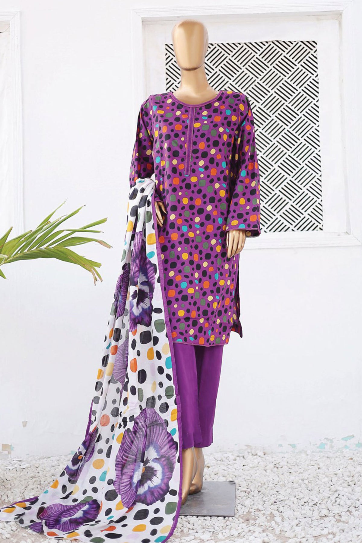 Bin Saeed Stitched 3 Piece Printed Lawn Vol-04 Collection'2024-SM-639-Purple