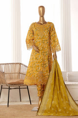 Bin Saeed Stitched 3 Piece Exclusive Lawn Frock Vol-01 Collection-SM-640-Mustard