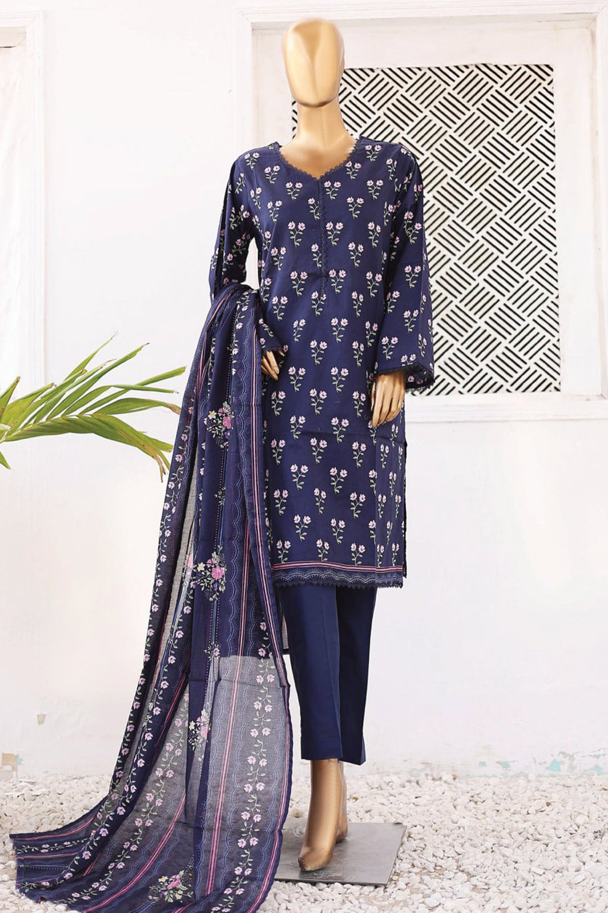 Bin Saeed Stitched 3 Piece Printed Lawn Vol-04 Collection'2024-SM-640-N Blue
