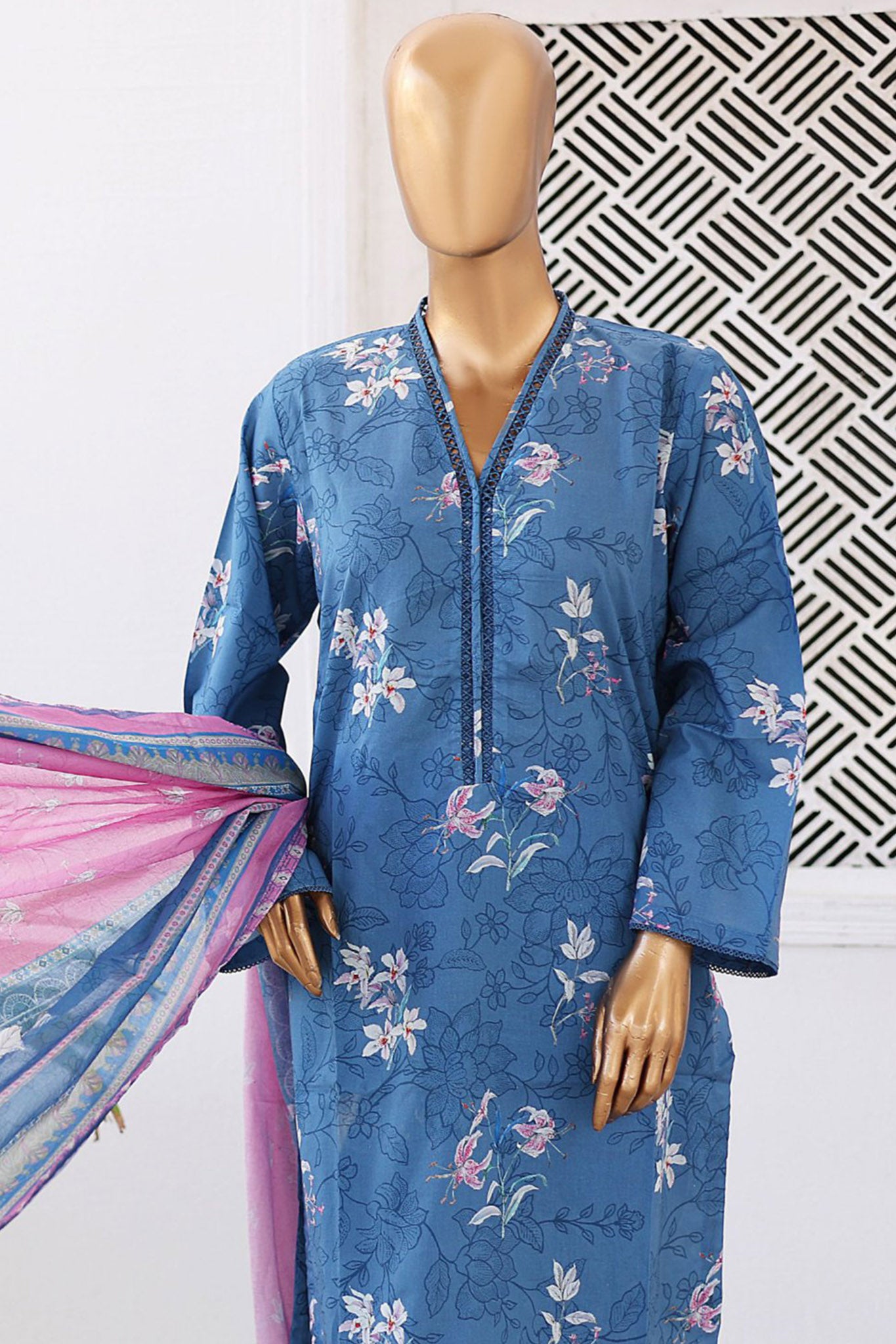 Bin Saeed Stitched 3 Piece Printed Lawn Vol-04 Collection'2024-SM-641-Blue