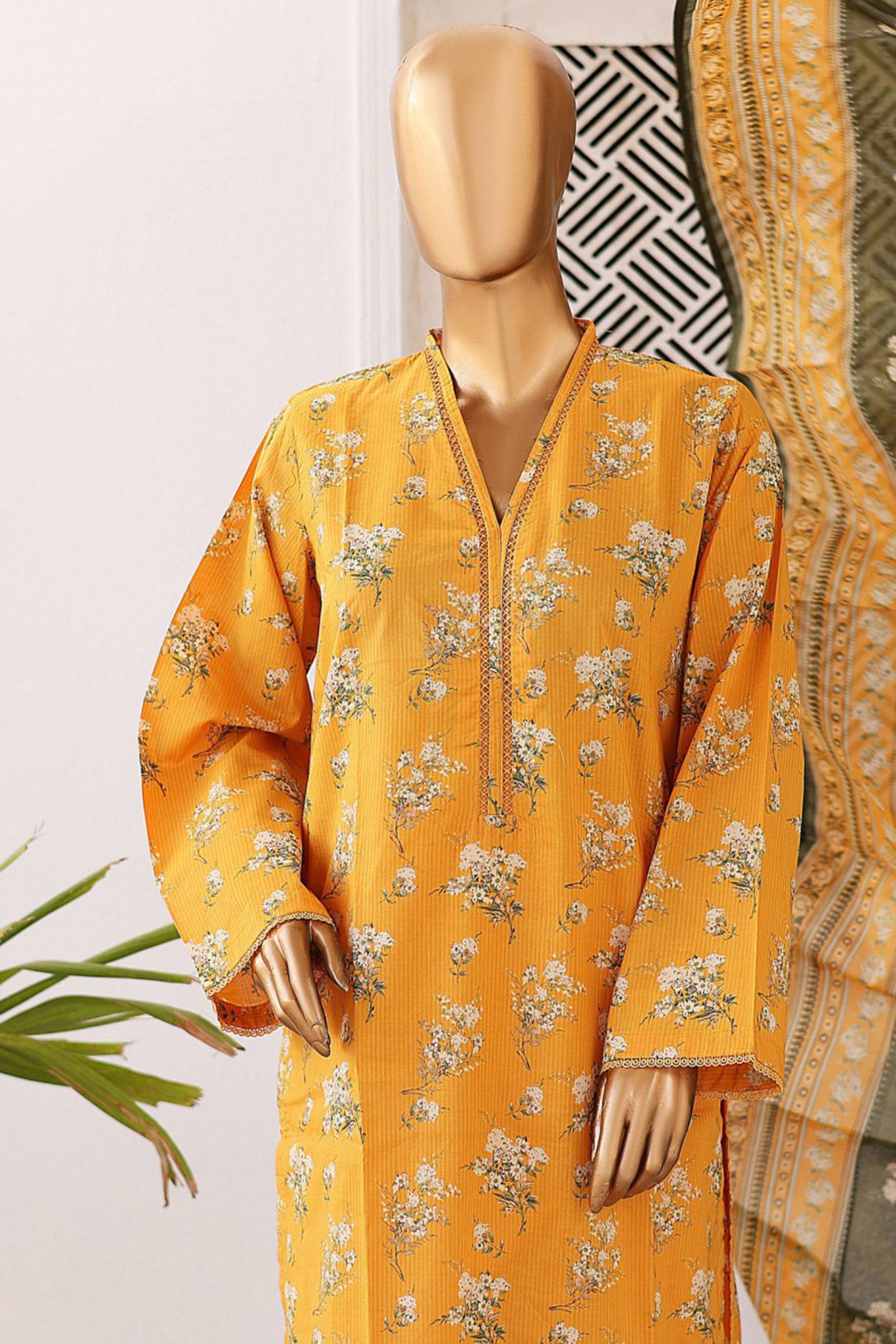 Bin Saeed Stitched 3 Piece Printed Lawn Vol-04 Collection'2024-SM-647-Yellow